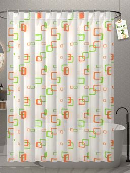 Kuber Industries - White Block Shower Curtains with 12 Hooks (Pack of 2) (7 Feet)