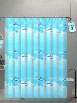 Kuber Industries - Blue Shark Print Shower Curtains with 12 Rings (Pack of 2) (7 Feet)