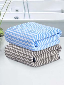 Kuber Industries - Multi-Color Zig Zag Microfiber Bath Towels (Pack of 2)