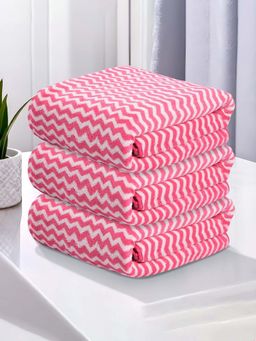 Kuber Industries - Pink Zig Zag Microfibre Bath Towels (Pack of 3)