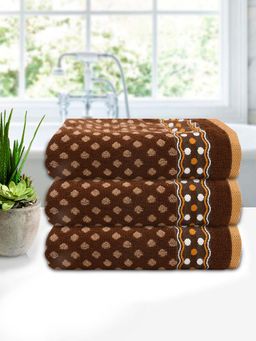 Kuber Industries - Brown Luxurious Dot Printed Soft Cotton Bath Towels (Pack of 3)