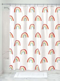 Kuber Industries - White PVC Rainbow Print Shower Curtains with 8 Hooks (Pack of 2) (7 Feet)