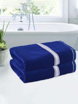 Kuber Industries - blue Silver Patti Cotton Bath Towels (Pack of 2)