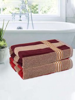 Kuber Industries - Multi-Color Patti Design Cotton Bath Towels (Pack of 2)