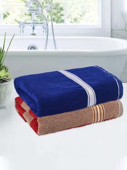 Kuber Industries - Multi-Color Patti Design Cotton Bath Towels (Pack of 2)