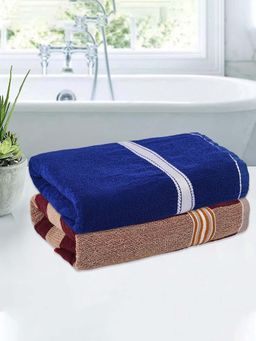 Kuber Industries - Multi-Color Patti Design Cotton Bath Towels (Pack of 2)