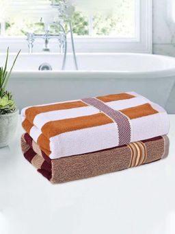 Kuber Industries - Multi-Color Patti Design Cotton Bath Towels (Pack of 2)
