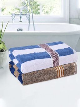 Kuber Industries - Multi-Color Patti Design Cotton Bath Towels (Pack of 2)