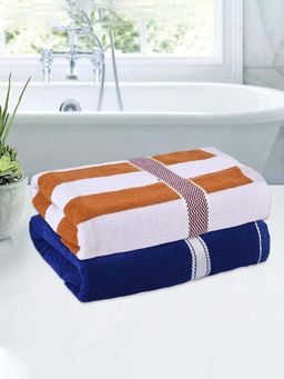 Kuber Industries - Multi-Color Patti Design Cotton Bath Towels (Pack of 2)