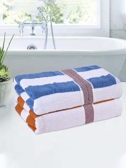 Kuber Industries - Multi-Color Patti Design Cotton Bath Towels (Pack of 2)