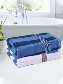 Kuber Industries - Blue Cotton Patti Bath Towels (Pack of 2)