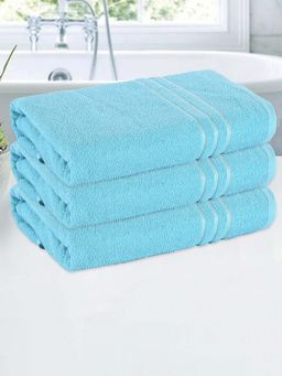Kuber Industries - Blue Cotton Unisex Plain Lining Bath Towels (Pack of 3)
