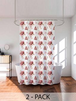 Kuber Industries - White Flower PVC Shower Curtain with 8 Rings (Pack of 2) (7 Feet)