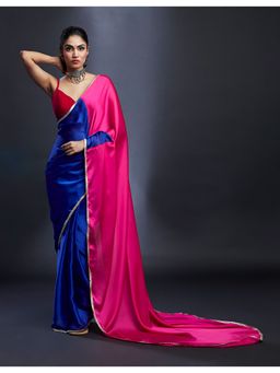 PHATAKAA - Electric Blue & Rani Saree Without Blouse