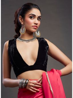 PHATAKAA - Black Plunge Velvet Blouse