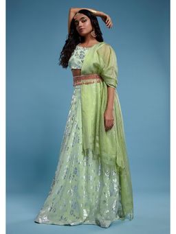 PHATAKAA - Pista Ruffle Sleeveless Lehenga With Dupatta (Set of 3)