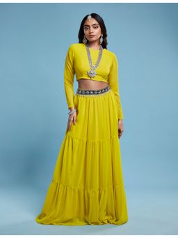 PHATAKAA - Lime Lehenga With Belt (Set of 3)