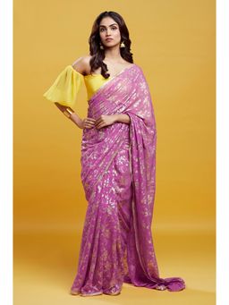 PHATAKAA - Purple Barfi Saree Without Blouse