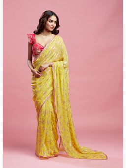 PHATAKAA - Yellow Barfi Saree Without Blouse
