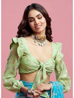 PHATAKAA - Lime Barfi Front Tie-Up Blouse
