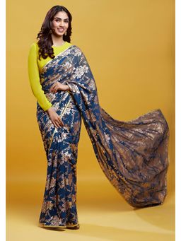 PHATAKAA - Navy Barfi Saree With Stitched Blouse