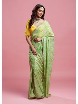 PHATAKAA - Lime Barfi Saree With Stitched Blouse