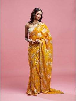 PHATAKAA - Mustard Barfi Saree With Stitched Blouse