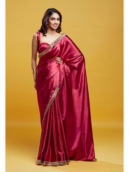 PHATAKAA - Red Cocktail Saree With Stitched Blouse