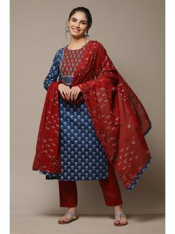 Biba - Red Cotton Unstitched Suit (Set of 3)