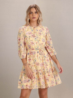 U.S. POLO ASSN. - Women Yellow Floral Print Tiered Skater Dress
