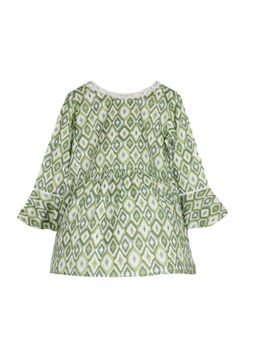 KiddoPanti - Girls Green Cotton Flared Sleeve Kurta