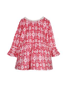 KiddoPanti - Girls Red Cotton Flared Sleeve Kurta