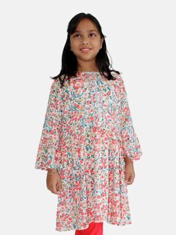 KiddoPanti - Girls Multi-Color Rayon Empire Floral Print Kurta