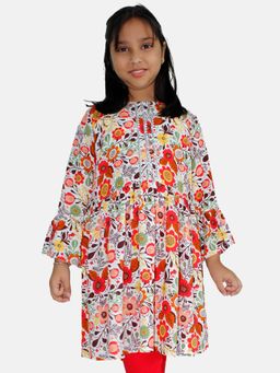KiddoPanti - Girls Multi-Color Rayon Empire Floral Print Kurta