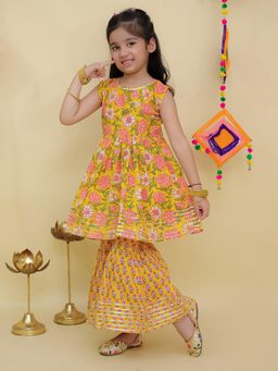 The Mom Store - Cotton Sleeveless Floral Printed Sunshine Sultana Kurta and Sharara
