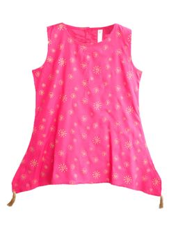 KiddoPanti - Girls Pink Rayon Short Asymmetric Kurta