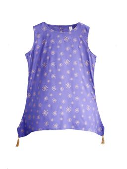 KiddoPanti - Girls Purple Rayon Short Asymmetric Kurta