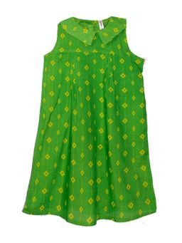 KiddoPanti - Girls Green Rayon Sleeveless Kurta