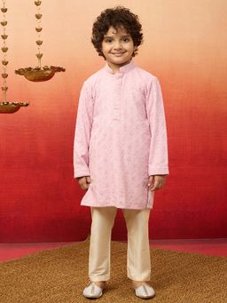 Vastramay - Pink Rayon Chikankari Kurta And Pyjama For Boys