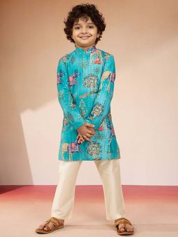 Vastramay - Blue Printed Sequin Kurta And Pyjama For Boys