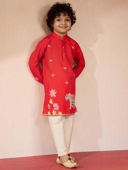 Vastramay - Red Muslin Digital Print Kurta With Pyjama For Boys