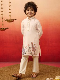 Vastramay - Beige Rayon Printed Kurta With Pyjama For Boys