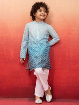Vastramay - Blue Cotton Blend Sequin Kurta With Pyjama For Boys