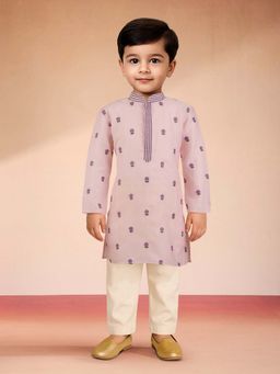Vastramay - Pink Satin Embroidered Kurta With Pyjama For Boys