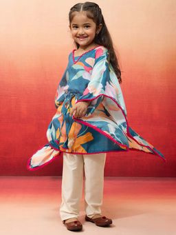 Vastramay - Blue Cotton Muslin Kaftan Kurta And Pyjama For Girls