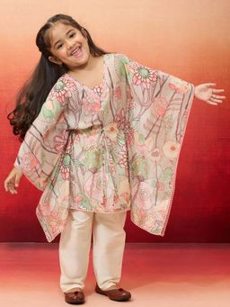 Vastramay - Green Cotton Muslin Kaftan Kurta And Pyjama For Girls