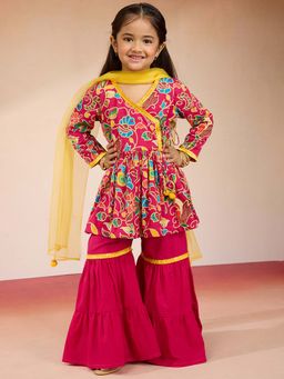 Vastramay - Pink Cotton Cambric Kurta With Sharara & Dupatta For Girls