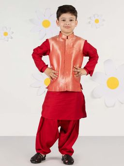 Vastramay - Boys Viscose Solid Kurta With Patiala & Brocade Nehru Jacket