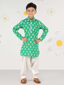 Vastramay - Boys Cotton Full Sleeves Kantha Work All Over Printed Kurta & Patiala