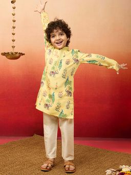 Vastramay - Yellow Rayon Printed Kurta With Pyjama For Boys